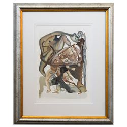 Salvador Dali- Original Color Woodcut on B.F.K. Rives Paper "Inferno 11"