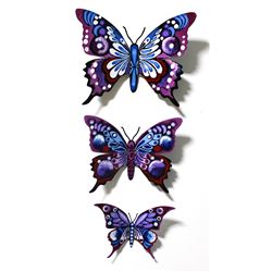 Patricia Govezensky- Original Painting on Cutout Steel (Set of 3) "Set of 3 Butterflies"