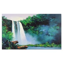 Thomas Leung, "Wailua Falls" Hand Embellished Limited Edition on Canvas, Numbered and Hand Signed wi