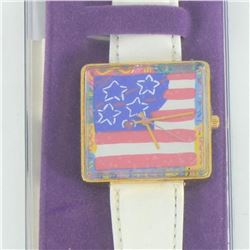 Vintage Peter Max "American Flag" Watch with Original Packaging and Paperwork.