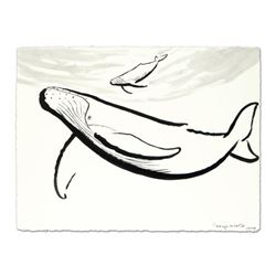 Wyland, "Humpback & Calf" Original Sumi Ink Painting, Hand Signed with Certificate of Authenticity.