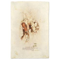 Brachi Horen, "Ets Chaim" Hand-Embellished Mixed Media with Goldleaf, Hand Signed with Certificate o