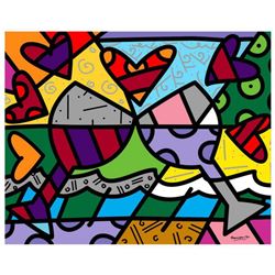 Romero Britto "Toast To Love Glasses" Hand Signed Limited Edition Giclee on Canvas; COA