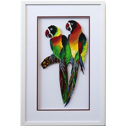 Patricia Govezensky- Original Painting on Laser Cut Steel "Two Parrots XV"