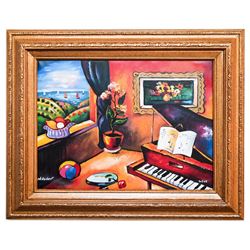 Oleg Nikulov- Original Giclee on Canvas "Piano with Countryside View"