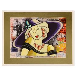 Oz El Hai, "Purple Hat, Vintage Series" Original 3D Mixed Media Painting on Board, Hand Signed with 