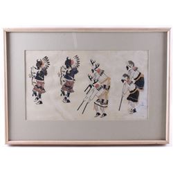 1920's-1930's Rare Sun Dog Pueblo Painting