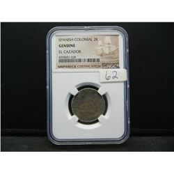 Spanish Colonial 2 Reale El Cazador Ship Wreck NGC Genuine