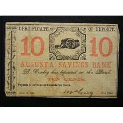 1861 Augusta Savings Bank 10 Cents Payable in Current or Confederate Notes Neat!!