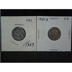 1939 P & D Mercury Dimes
