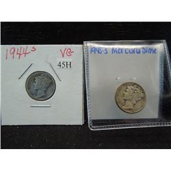 1944 S & 1945 S Mercury Dimes