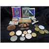 Image 1 : JUNK DRAWER (SILVER/ARROW HEADS/COPPER/BASEBALL/FOREIGN COINS/WOODEN NICKLE/1931 CHRISTMAS STAMP, ET