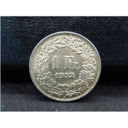 1952 Swiss 1 Franc - .835 Silver