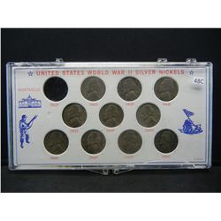 US WWII Silver Nickel Set, (10) Coins
