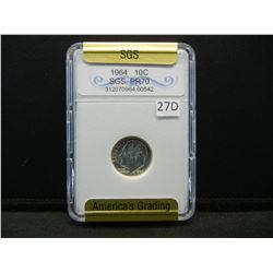 1964 Roosevelt Dime SGS PR70