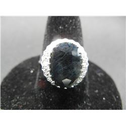 .925 Silver Ring with Black gem, Size 8 3/4