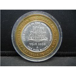 Main Street Year 2000 Limited Edition .999 Fine Silver Las Vegas Ten Dollar Gaming Token,
