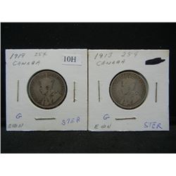 1913,1919 Canada Silver Quarters