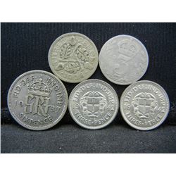 5 SILVER WWII British coins. Some UNC conditions