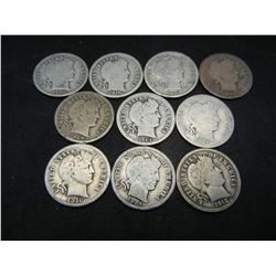 10 Mixed date Barber Head dimes