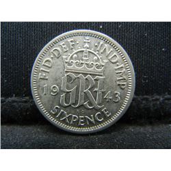 1943 British Silver 6 pence