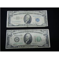 1934 C $10 Fed Note and 1953 A $10 Sil Certificate