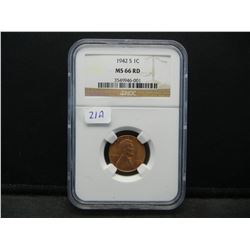 1942-S Lincoln Wheat Cent.  Slabbed by NGC as MS 66 Red