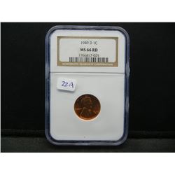 1949-D Lincoln Wheat Cent.  Slabbed by NGC as MS 66 Red