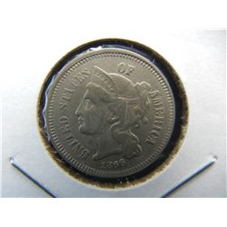 1866 Three Cent Nickel.  VF/EF.
