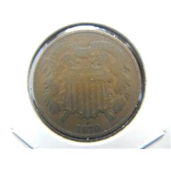 1870 Two Cent Piece.   VG 10.  Hard date to find.