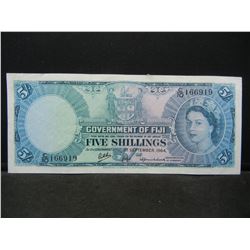 1964 FIJI 5 Shillings Note.  Very Scarce.  Cat Val $50.  Very Fine.