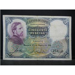 1931 Spain 50 Pesetas. Very Fine.  Scarce