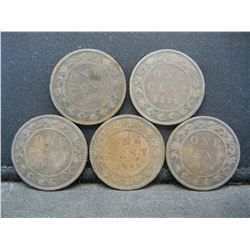 (5) VINTAGE CANADIAN CENTS (1859, 1882-H, 3-1876 H)!