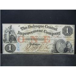 1858 The Dubuque Central Improvement Company One Dollar Note