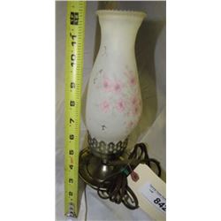 842 - Vintage Lamp With Floral Design Glass Chimneys