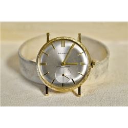 Benrus brushed white face 14k yellow gold