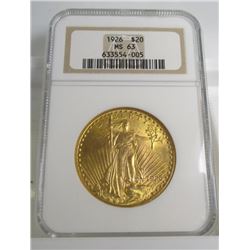 1926 MS 63 NGC $ 20 Gold Saint Gauden's