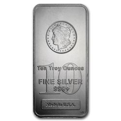 10 oz. Silver Bar Morgan Design -.999 Pure