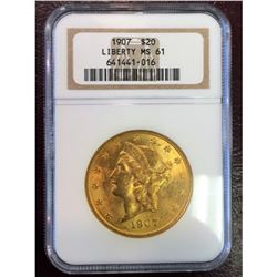 1907 $20 Gold Liberty MS 61 NGC