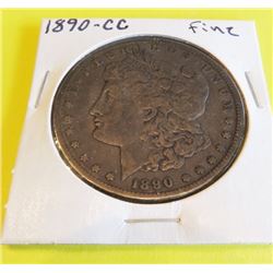 1890 CC Fine Grade Morgan Silver Dollar