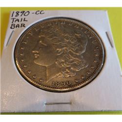 1890 CC Tail Bar VAM 4 Morgan Silver Dollar