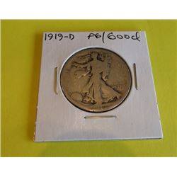 1919 D AG/Good Grade Walking Liberty Half Dollar