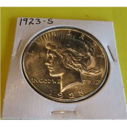1923 S AU Plus Grade Peace Silver Dollar