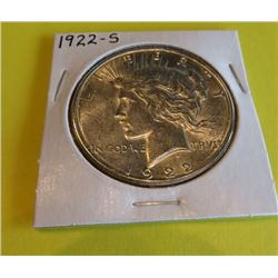 1922 S BU Grade Peace Silver Dollar