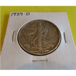 1939 D XF/AU Grade Walking Liberty Half Dollar