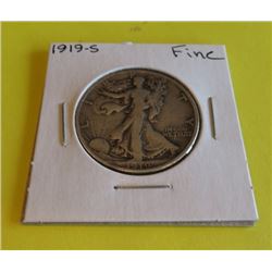 1919 S Fine Grade Walking Liberty Half Dollars