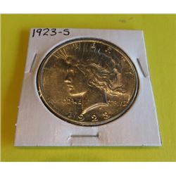 1923 S AU Grade Peace Silver Dollar