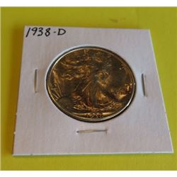 1938 D BU Grade Walking Liberty Half Dollar