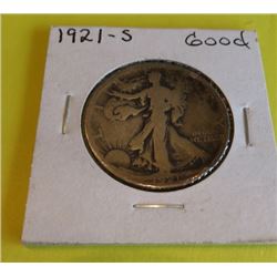 1921 S Good Grade Walking Liberty Half Dollar