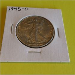 1945 D AU Grade Walking Liberty Half Dollar